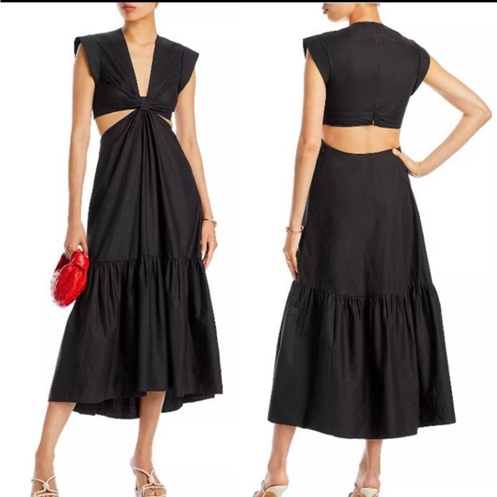 Jason Wu Waist Cutout Cuffed Cap Sleeve V-Neck Satin Dress NWT